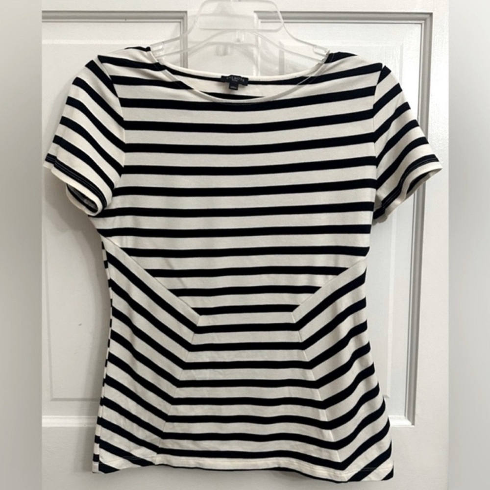 Talbots Black & Cream Striped Top